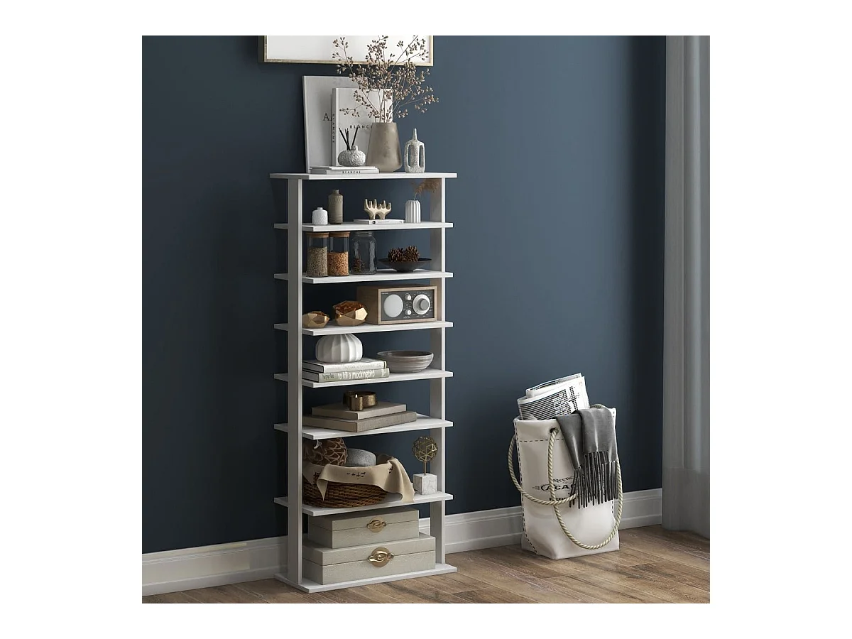 Schuhständer 7-Stöckiges Schuhregal im Retro-Stil 45 x 25 x 110,5 cm Weiß