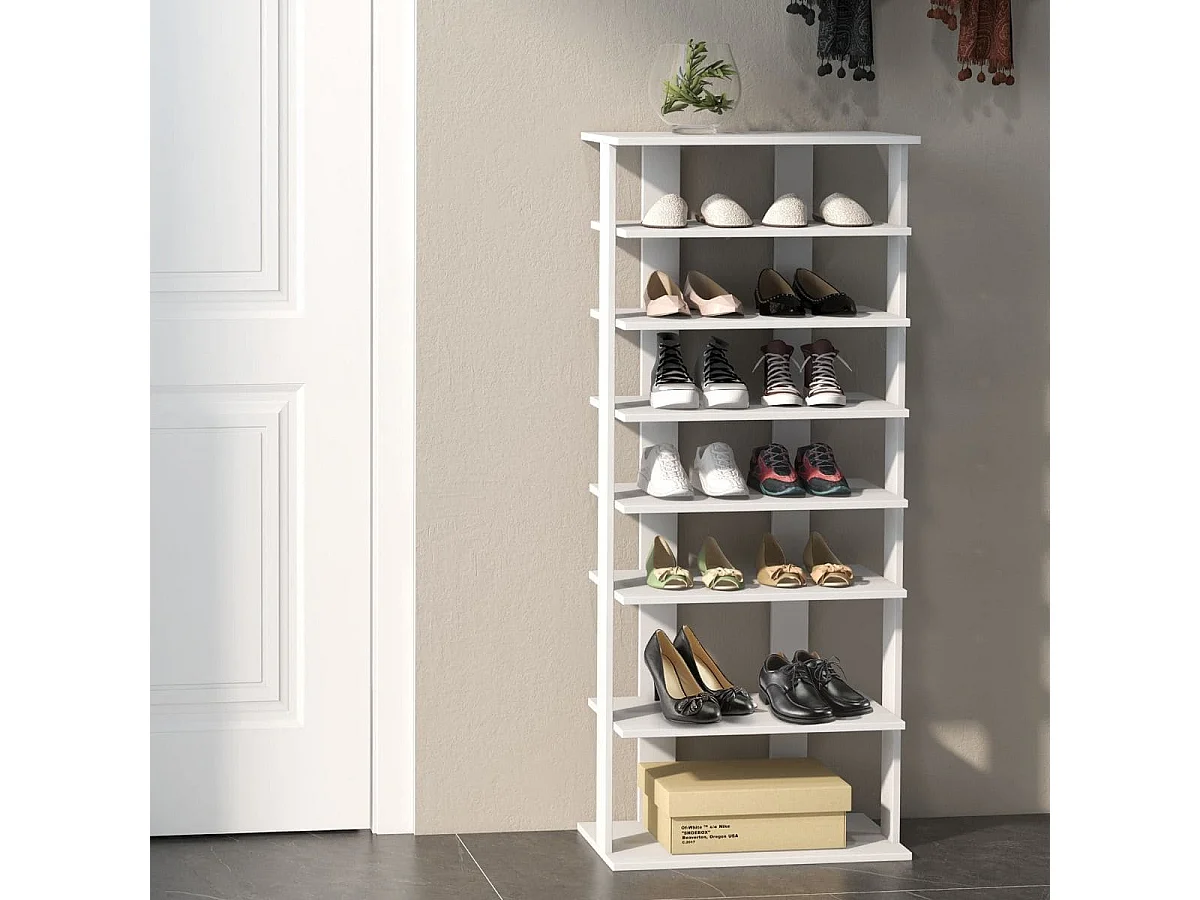 Schuhständer 7-Stöckiges Schuhregal im Retro-Stil 45 x 25 x 110,5 cm Weiß