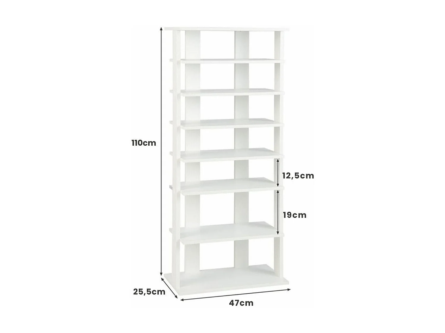 Schuhständer 7-Stöckiges Schuhregal im Retro-Stil 45 x 25 x 110,5 cm Weiß