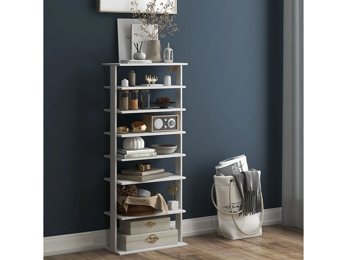 Schuhständer 7-Stöckiges Schuhregal im Retro-Stil 45 x 25 x 110,5 cm Weiß