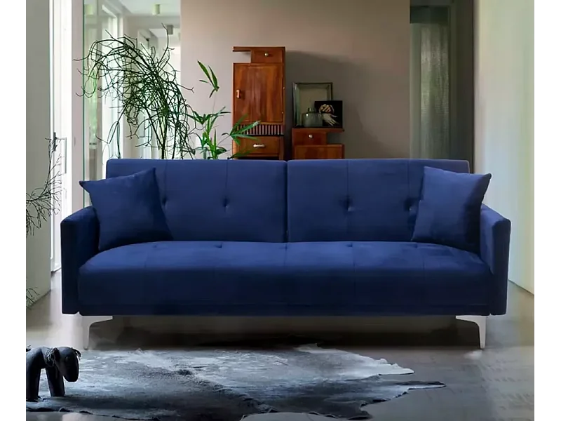 Sofá cama de 3 plazas diseño moderno click clac de terciopelo Villolus - Azul Marino