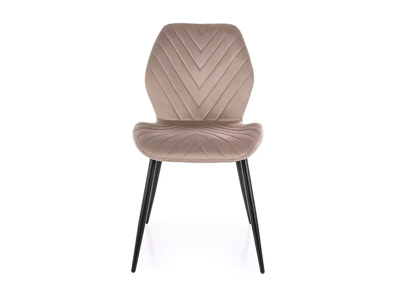 Chaise velours beige MYRENDA avec pieds métal noir mat et dossier incurvé tendance