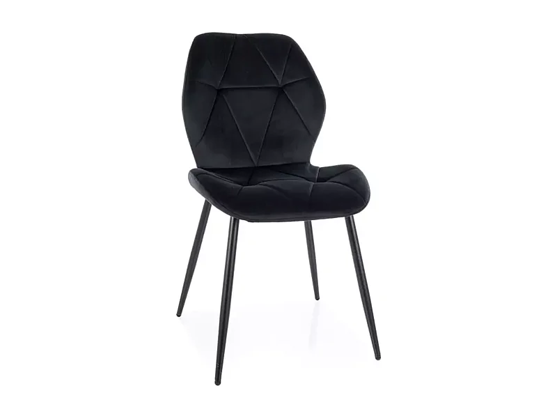 Chaise velours noir avec piétement métal noir mat, assise matelassée confortable LIRYCA