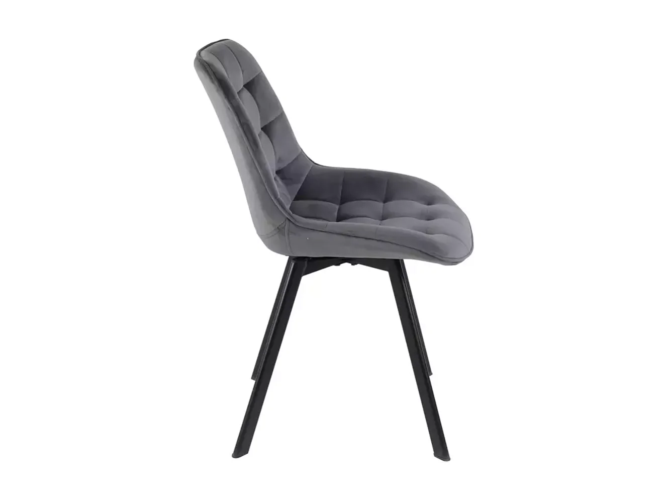 Chaise velours gris sur pied métal noir pivotante mat assise capitonnée et silhouette sobre MONTAJ