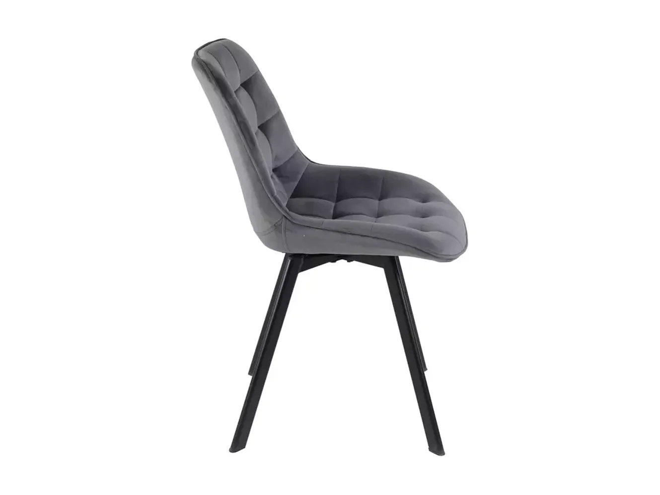 Chaise velours gris sur pied métal noir pivotante mat assise capitonnée et silhouette sobre MONTAJ