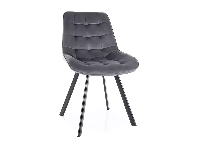 Chaise velours gris sur pied métal noir pivotante mat assise capitonnée et silhouette sobre MONTAJ
