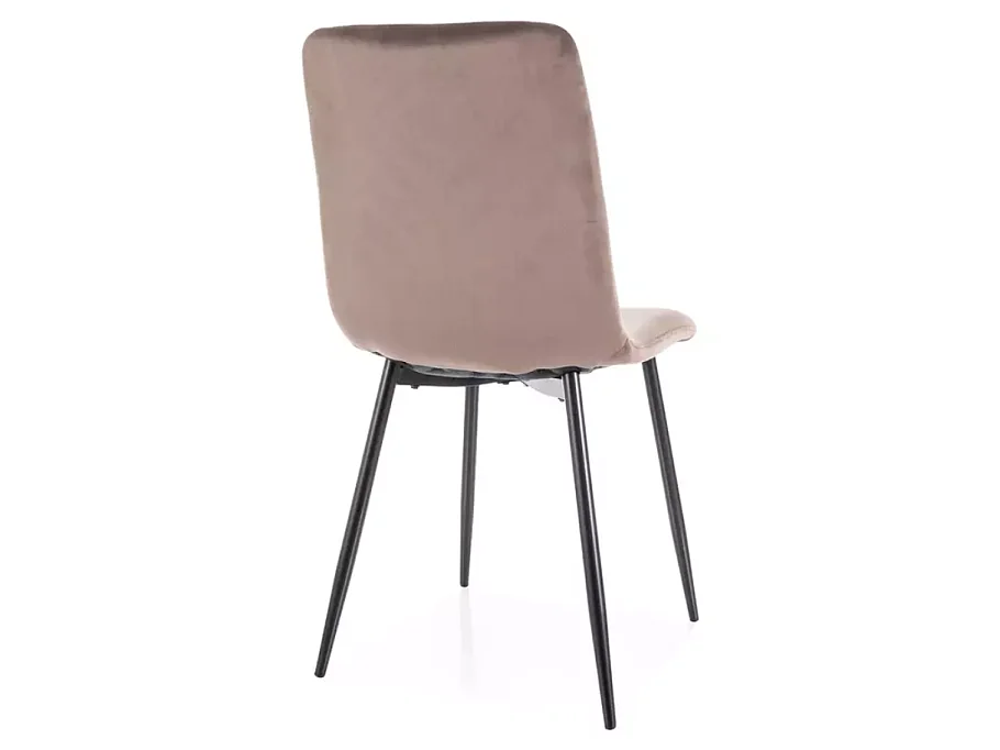 Chaise velours cappuccino avec pieds métal noir mat dossier chevron élégant LOZAT