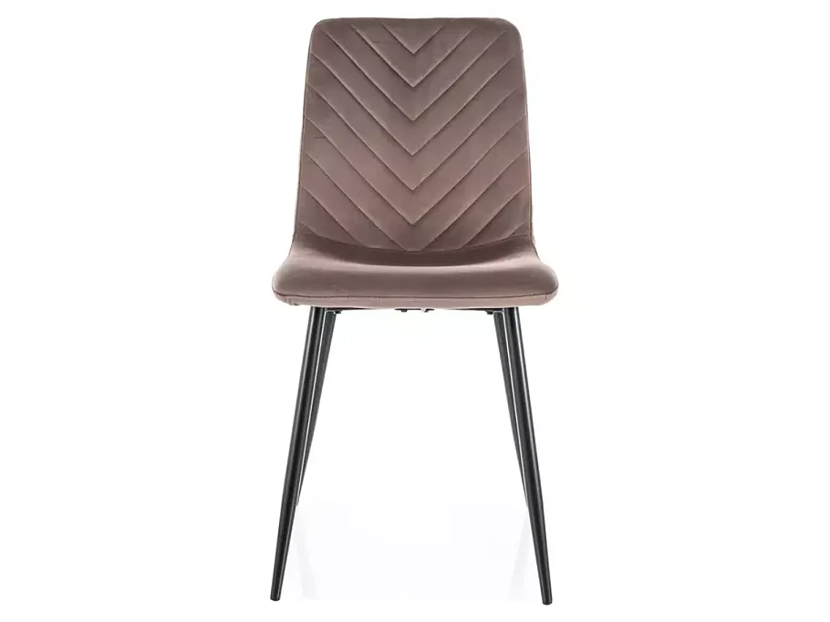 Chaise velours cappuccino avec pieds métal noir mat dossier chevron élégant LOZAT