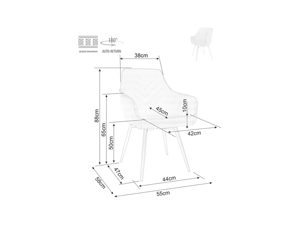 Chaise pivotante en velours gris avec ressorts et retour automatique intégré LOTINDA
