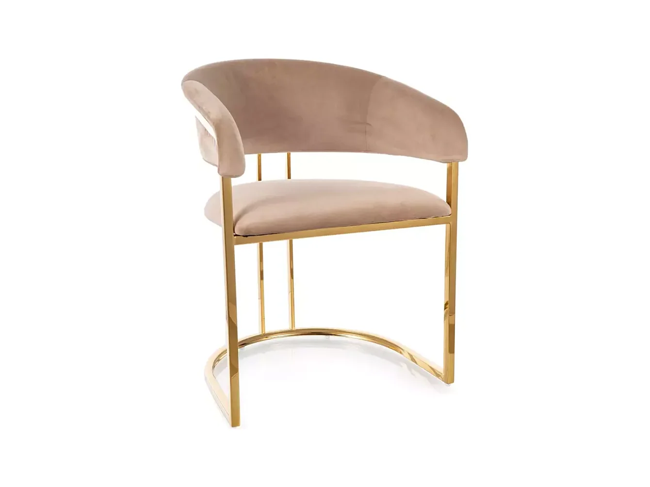 Chaise en velours beige et structure dorée en acier inoxydable design arrondi TOUST