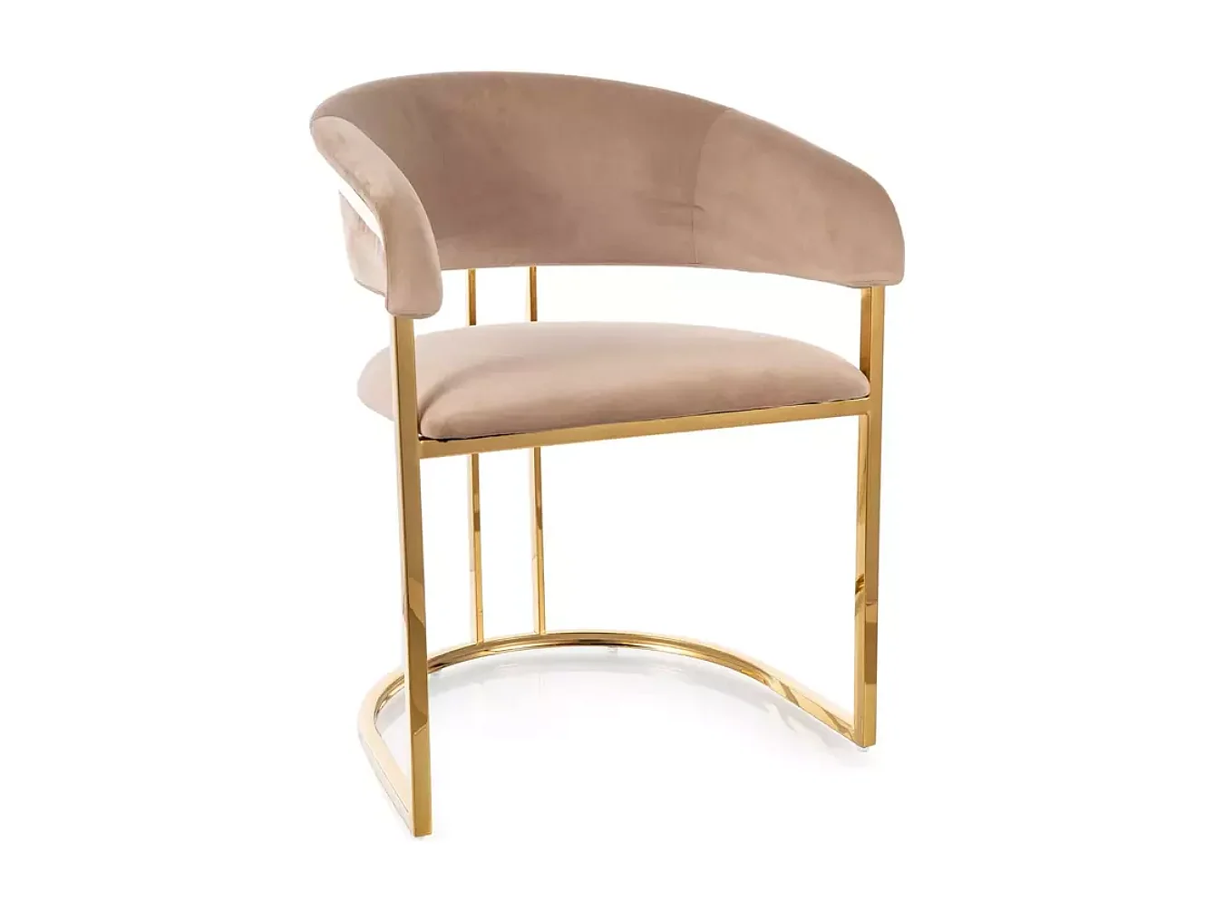 Chaise en velours beige et structure dorée en acier inoxydable design arrondi TOUST