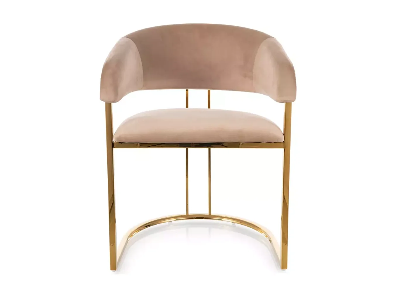 Chaise en velours beige et structure dorée en acier inoxydable design arrondi TOUST