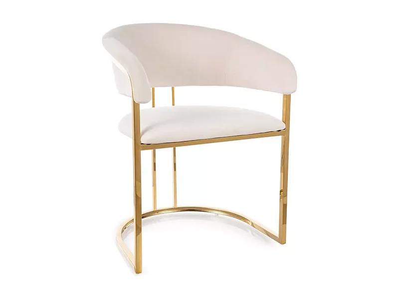 Chaise en velours beige et structure dorée en acier inoxydable élégante TOUST