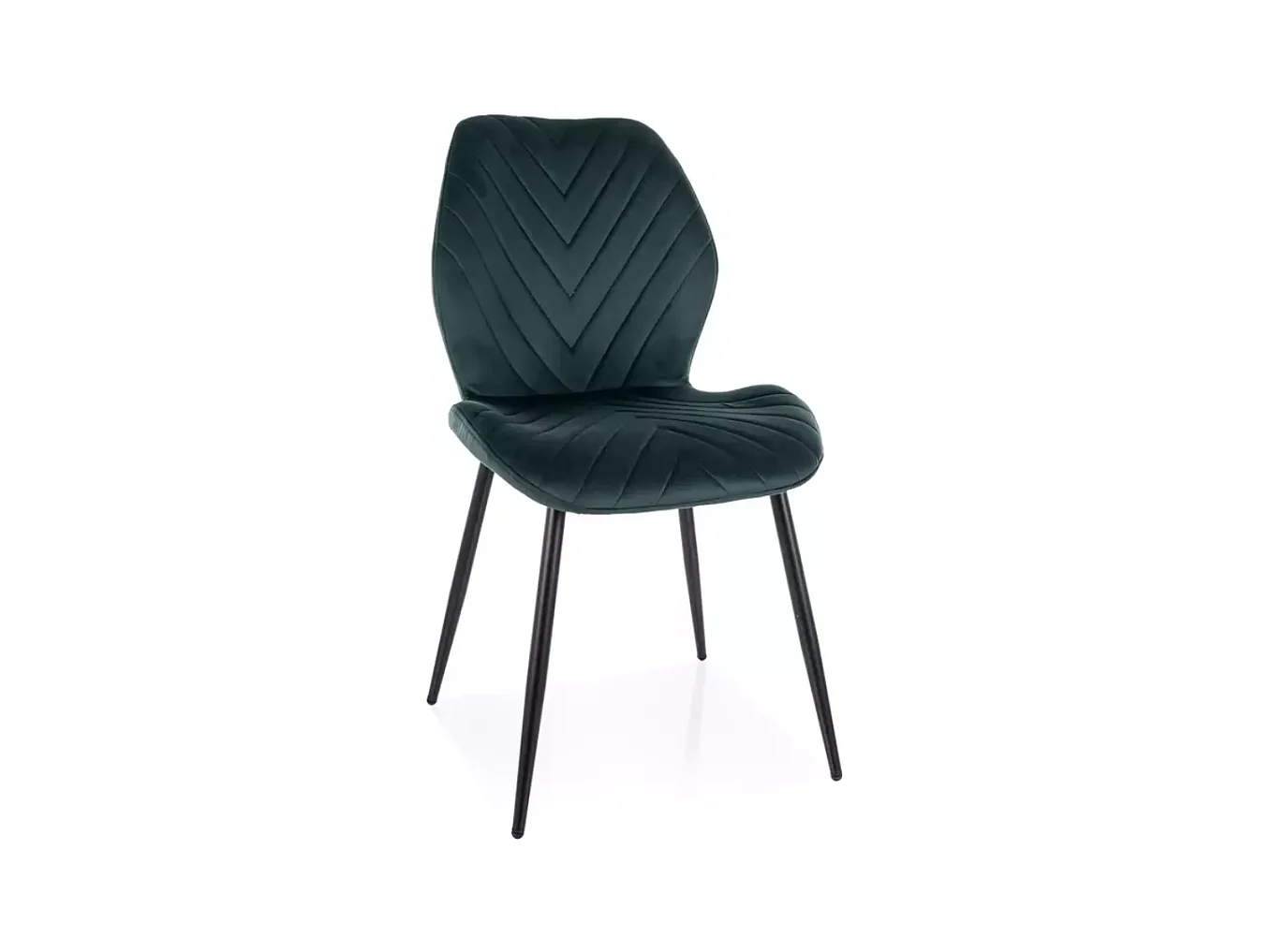 Chaise velours vert profond piètement métal noir mat silhouette enveloppante MYRENDA