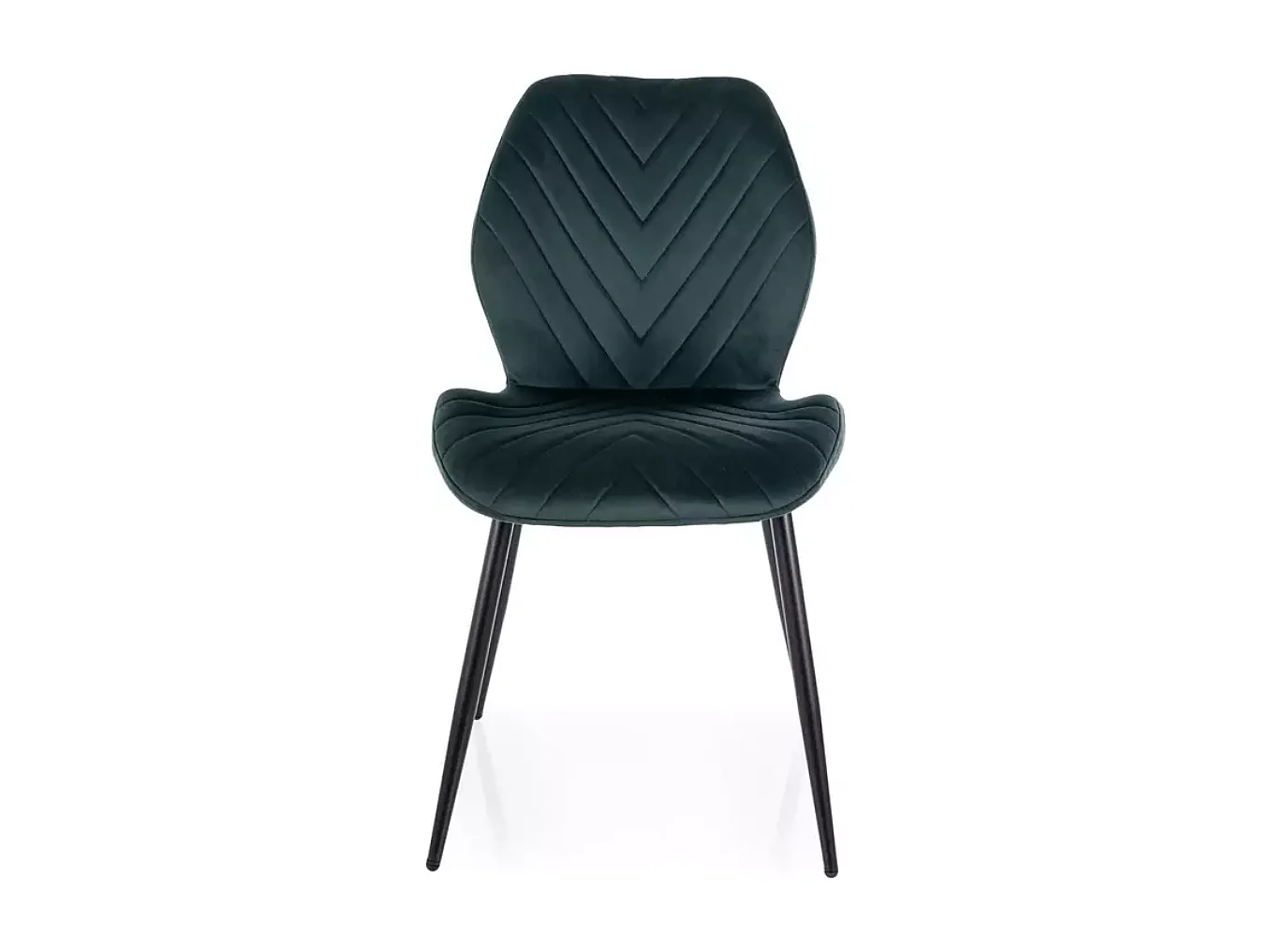 Chaise velours vert profond piètement métal noir mat silhouette enveloppante MYRENDA