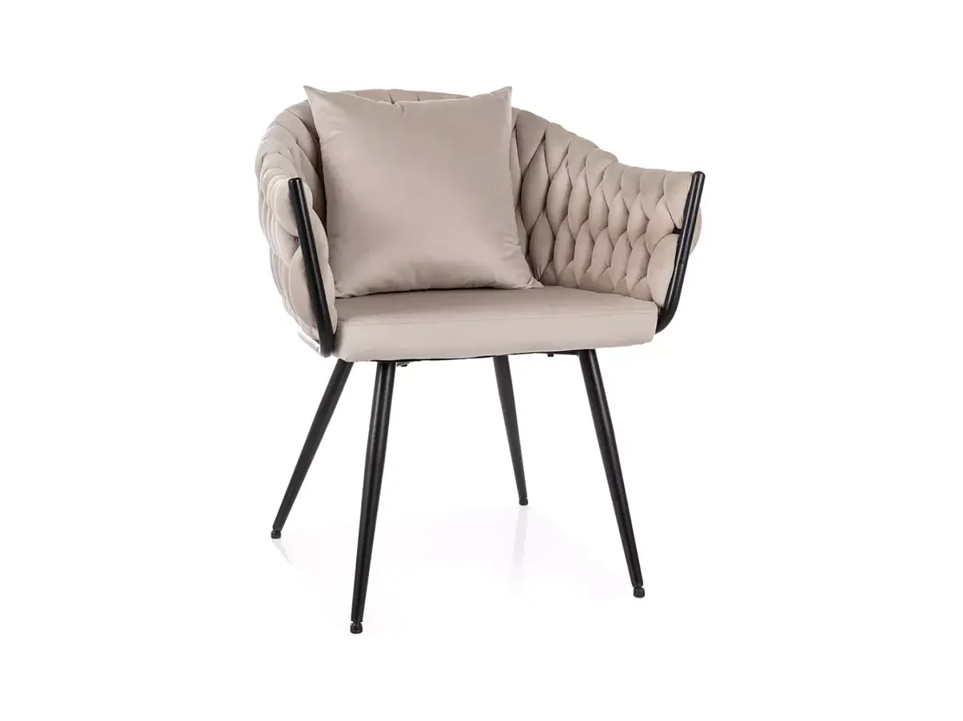 Chaise cocon velours beige avec coussin déco inclus structure métal NYNA