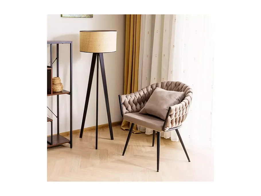 Chaise cocon velours beige avec coussin déco inclus structure métal NYNA