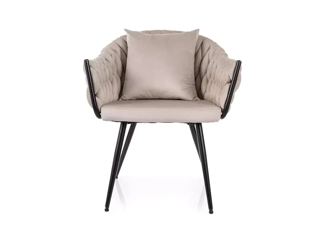 Chaise cocon velours beige avec coussin déco inclus structure métal NYNA