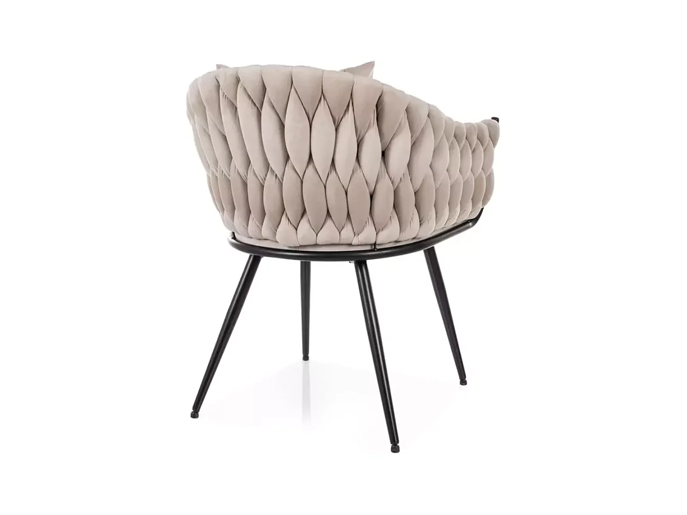 Chaise cocon velours beige avec coussin déco inclus structure métal NYNA