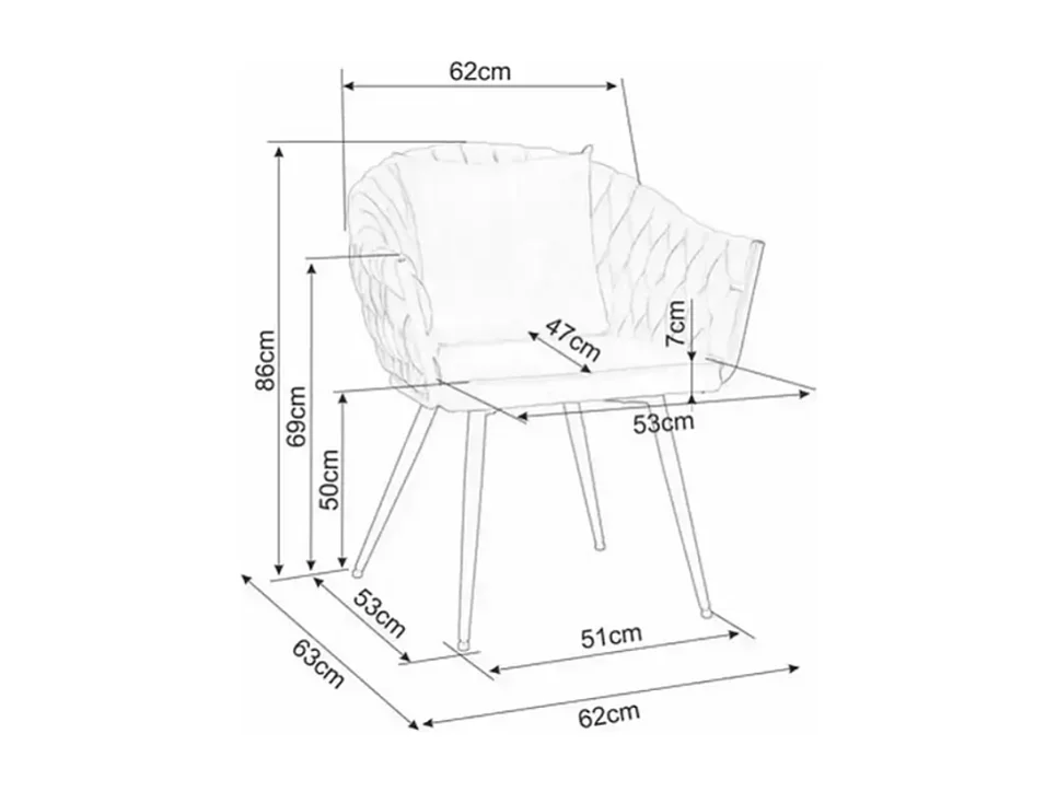 Chaise cocon velours beige avec coussin déco inclus structure métal NYNA
