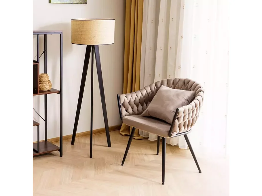 Chaise cocon velours beige avec coussin déco inclus structure métal NYNA