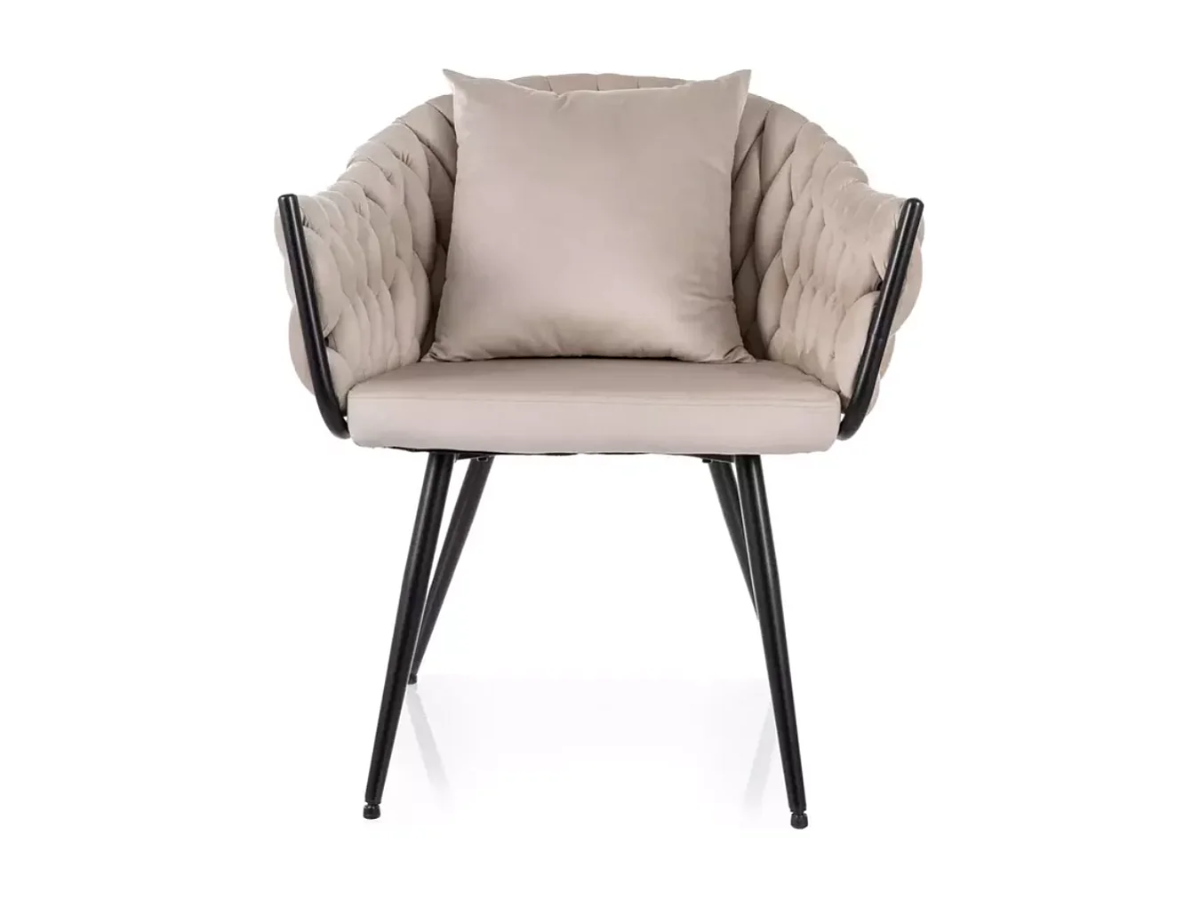 Chaise cocon velours beige avec coussin déco inclus structure métal NYNA