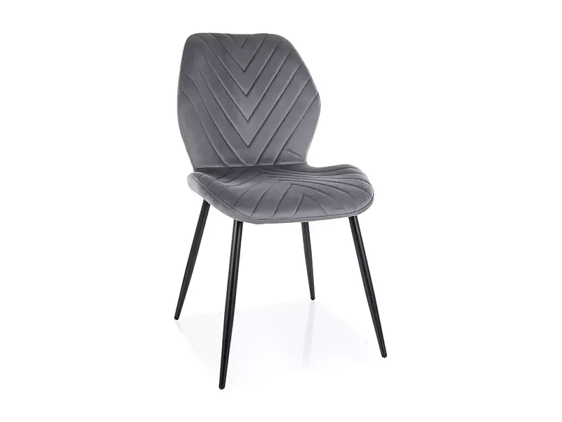 Chaise MYRENDA en velours gris avec structure métal noir mat et assise galbée élégante