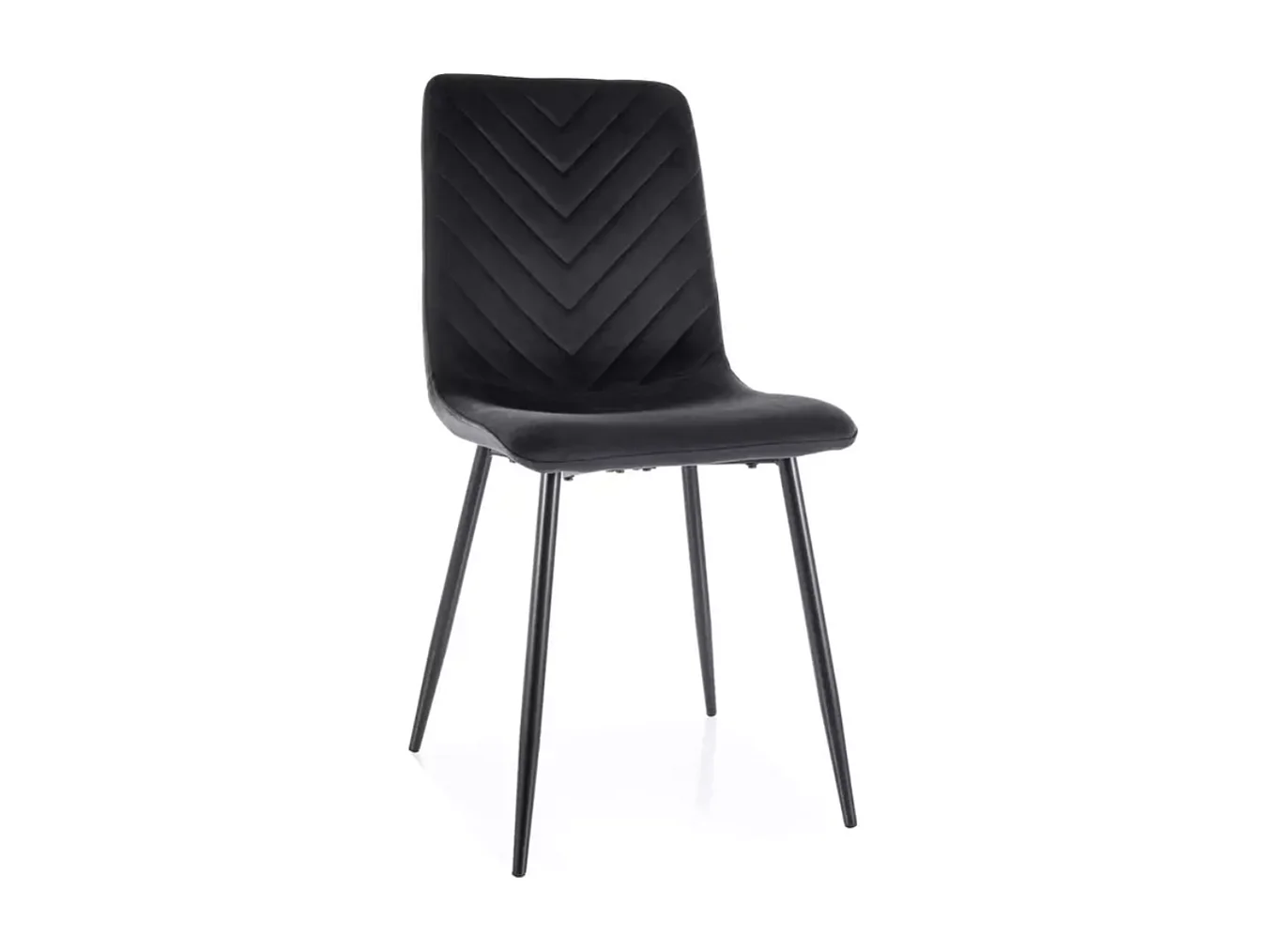 Chaise velours noir piétement métal noir mat assise haute et dossier capitonné LOZAT