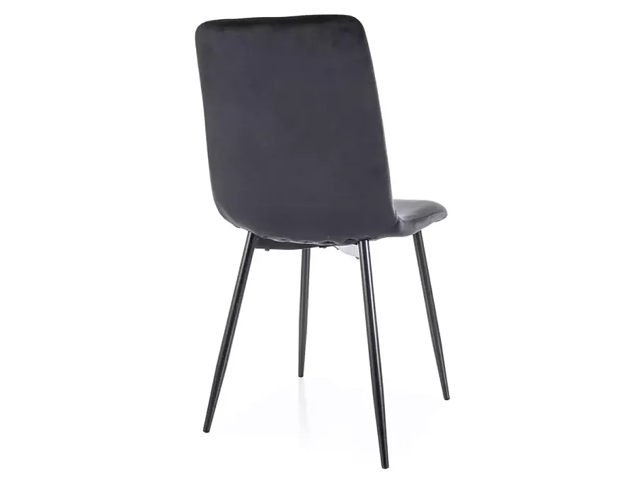 Chaise velours noir piétement métal noir mat assise haute et dossier capitonné LOZAT