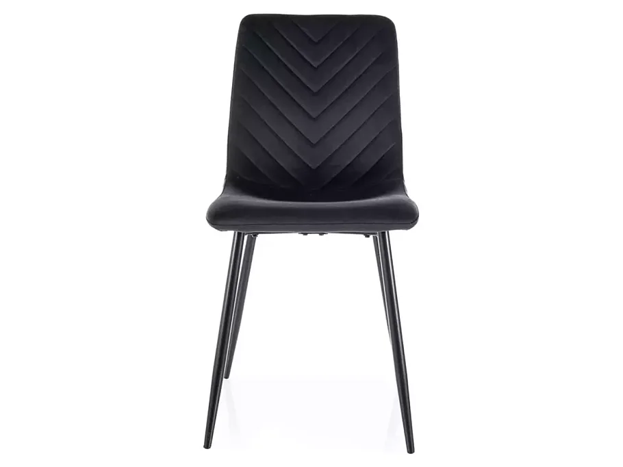Chaise velours noir piétement métal noir mat assise haute et dossier capitonné LOZAT