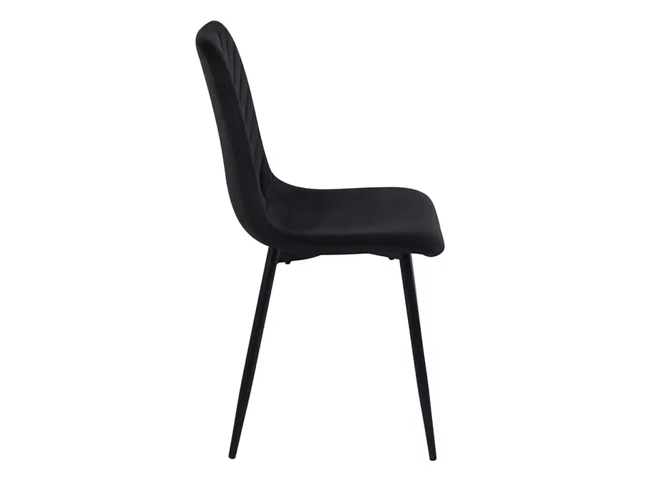 Chaise velours noir piétement métal noir mat assise haute et dossier capitonné LOZAT
