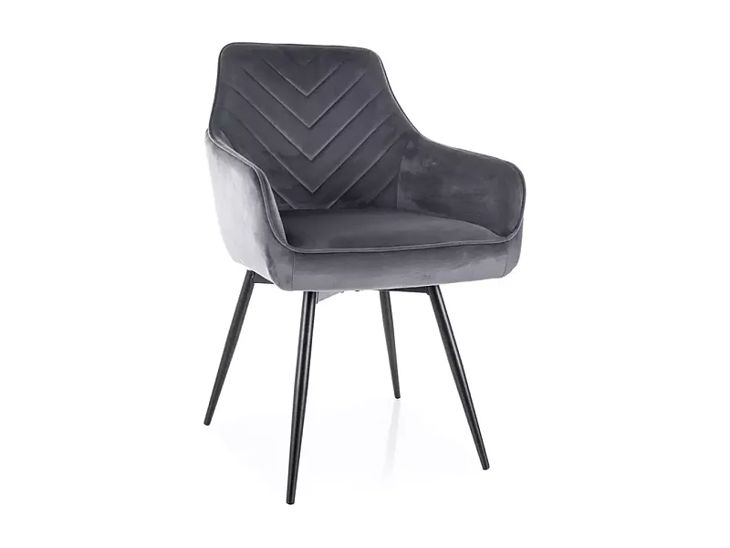 Chaise SONGY velours gris avec assise pivotante et pieds métal noir retour automatique