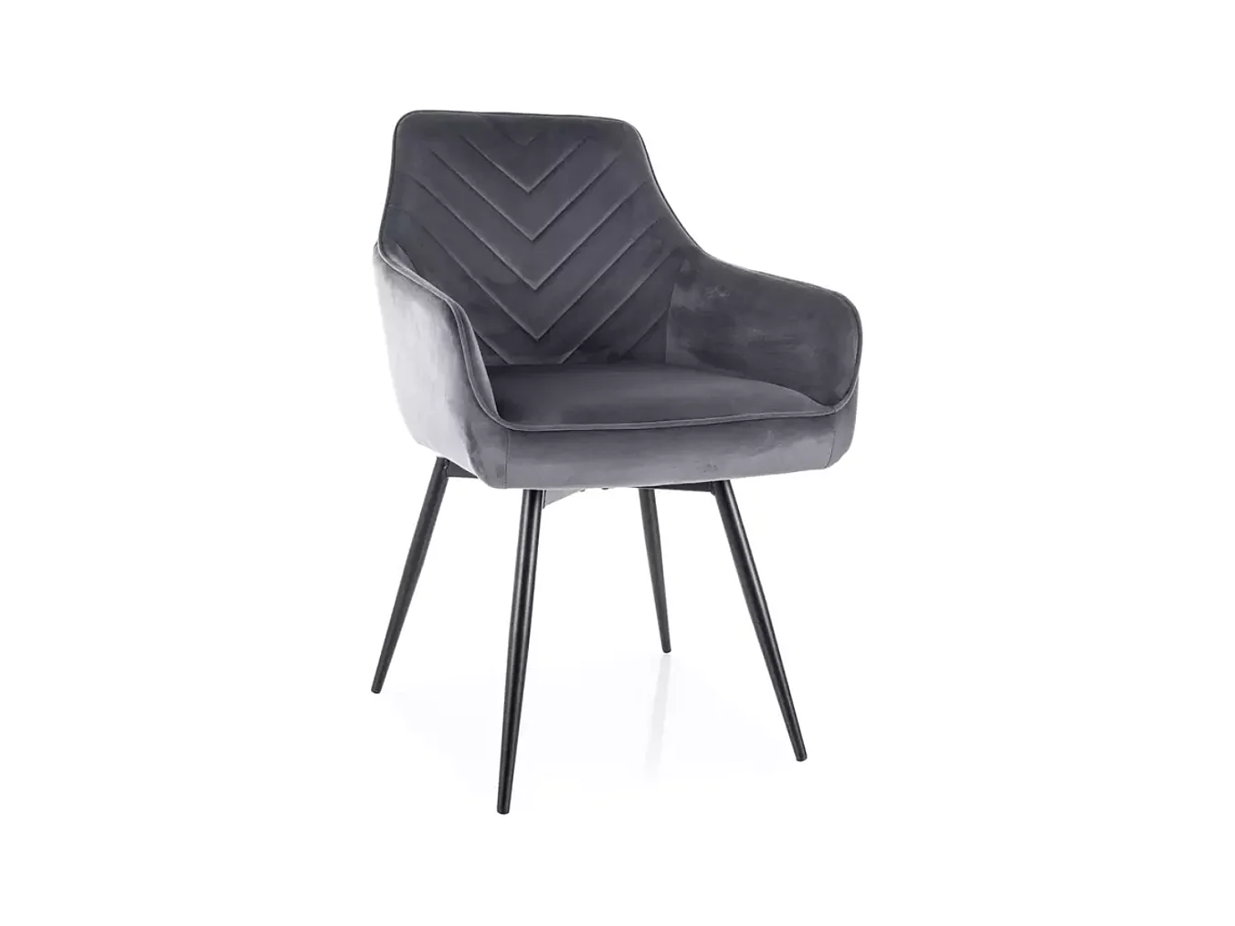 Chaise SONGY velours gris avec assise pivotante et pieds métal noir retour automatique