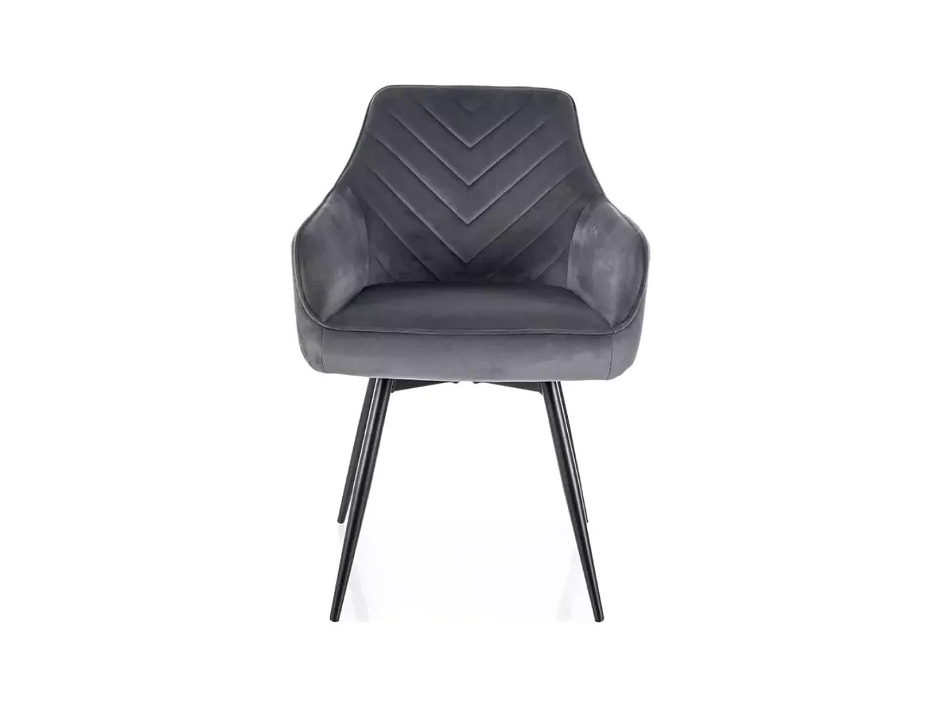 Chaise SONGY velours gris avec assise pivotante et pieds métal noir retour automatique