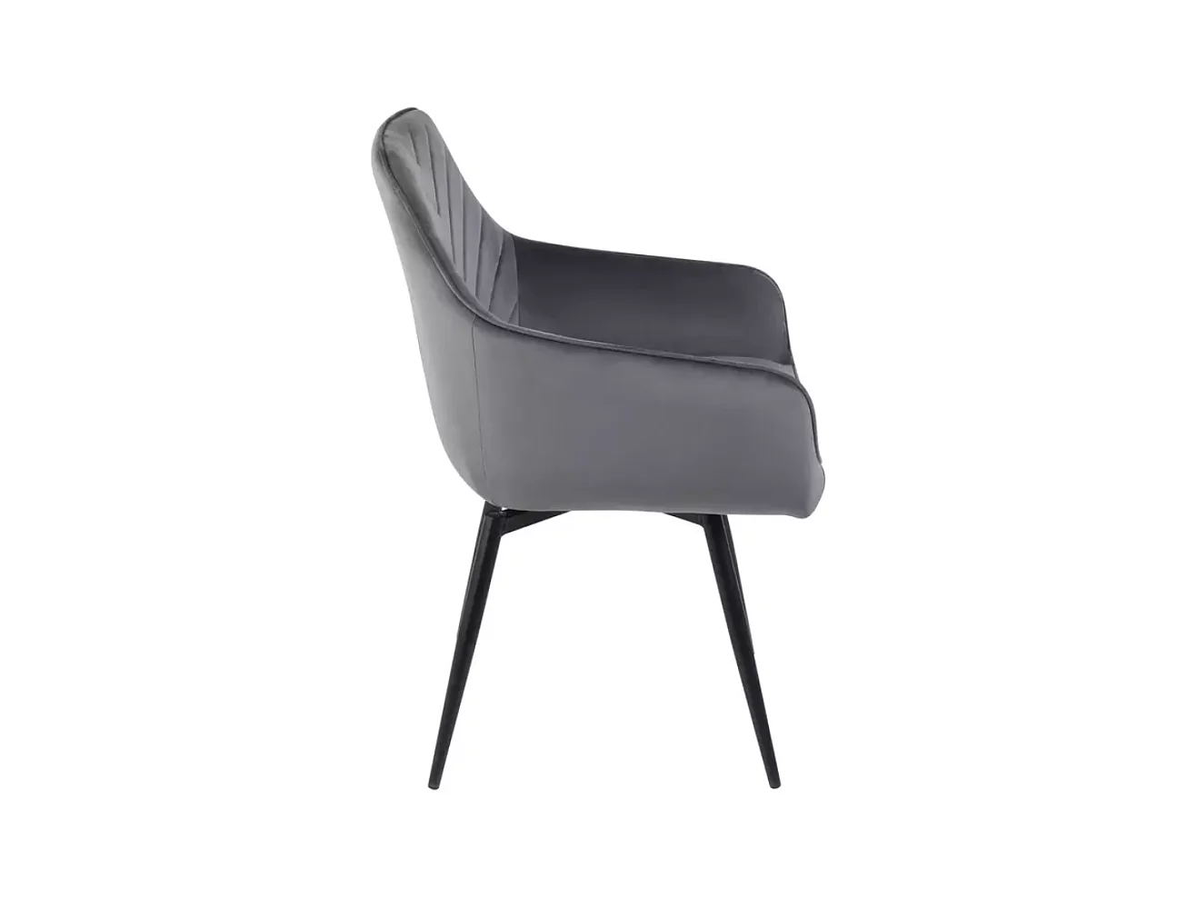 Chaise SONGY velours gris avec assise pivotante et pieds métal noir retour automatique