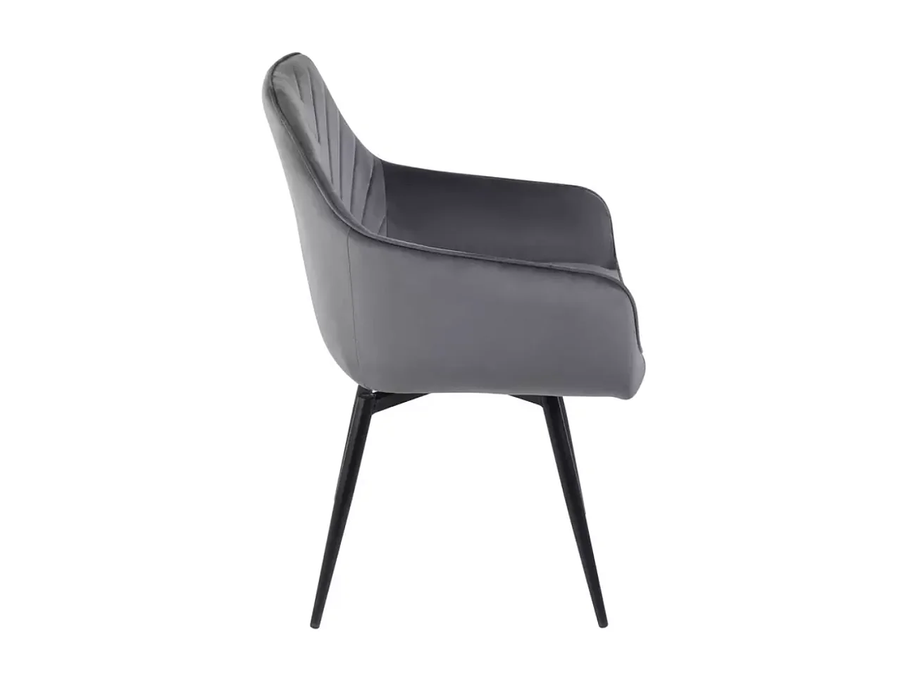 Chaise SONGY velours gris avec assise pivotante et pieds métal noir retour automatique