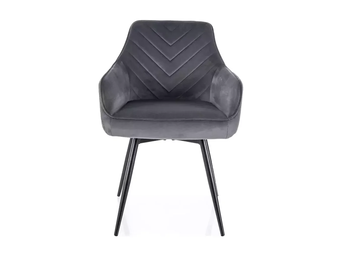 Chaise SONGY velours gris avec assise pivotante et pieds métal noir retour automatique