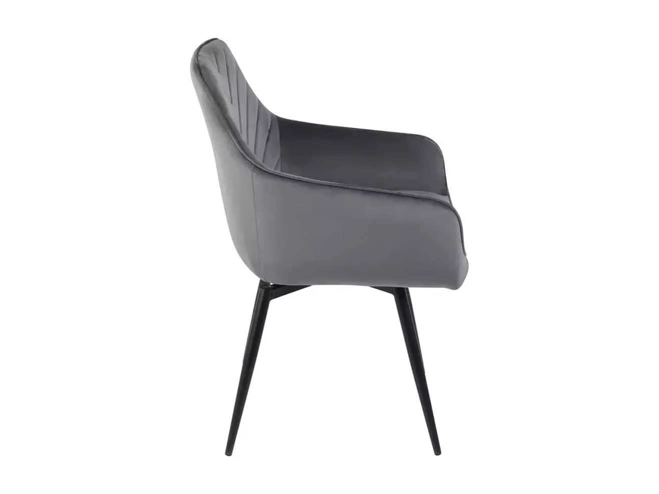 Chaise SONGY velours gris avec assise pivotante et pieds métal noir retour automatique