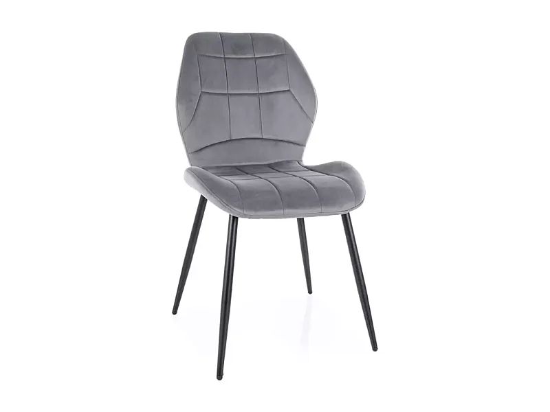 Chaise velours gris pieds métal noir mat assise rembourrée et dossier ergonomique KAROZ