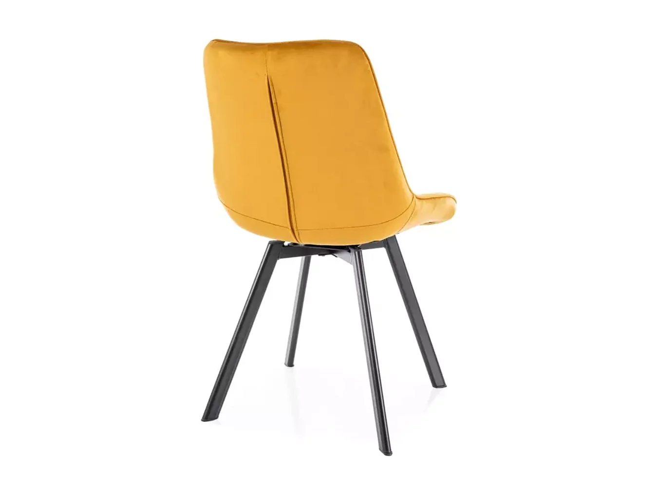 Chaise jaune curry pivotante en velours assise capitonnée pied noir mat style chaleureux MONTAJ