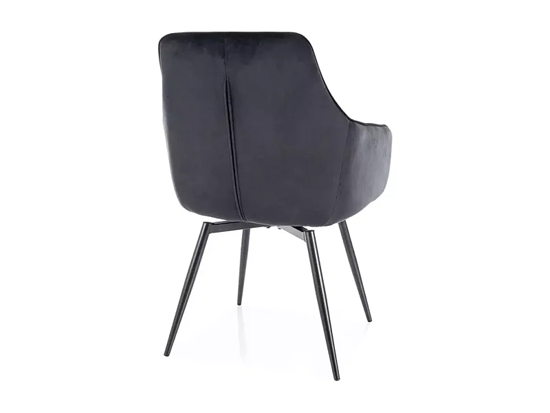 Chaise velours noir pivotante avec retour automatique et pieds métal noir mat SONGY