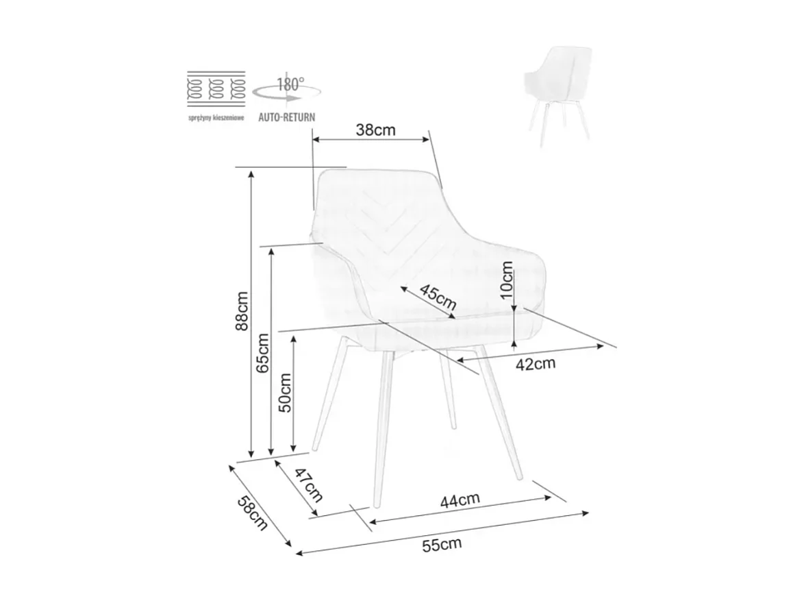 Chaise beige SONGY en velours matelassé et fonction pivotante retour automatique