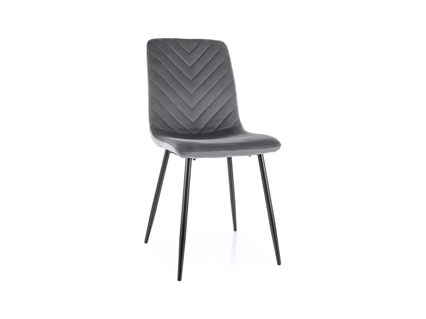 Chaise velours gris pieds métal noir mat design moderne dossier à chevrons LOZAT