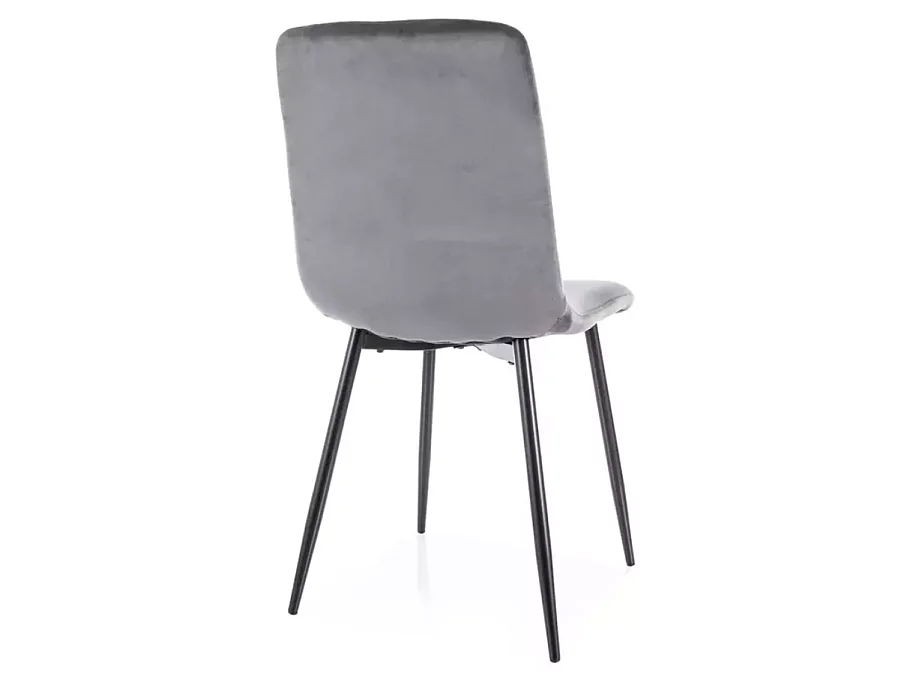 Chaise velours gris pieds métal noir mat design moderne dossier à chevrons LOZAT