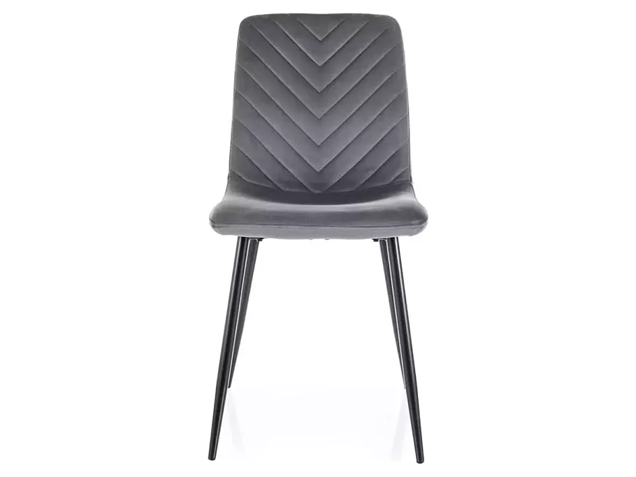 Chaise velours gris pieds métal noir mat design moderne dossier à chevrons LOZAT