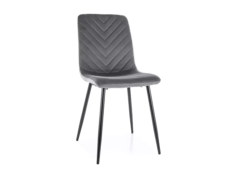 Chaise velours gris pieds métal noir mat design moderne dossier à chevrons LOZAT