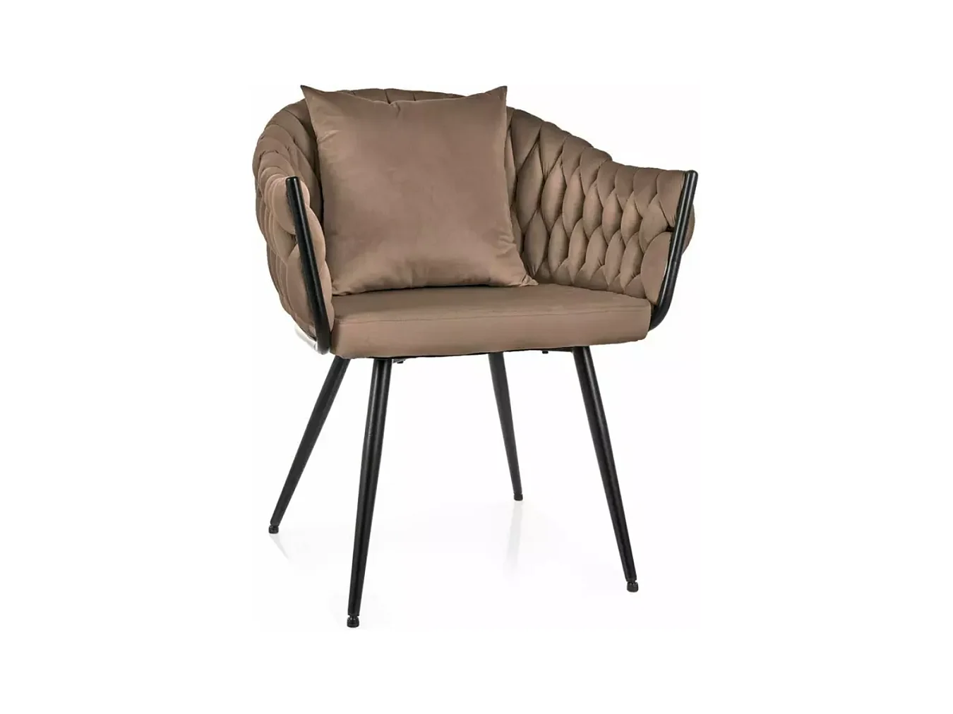 Chaise design velours beige avec coussin et pieds noirs NYNA