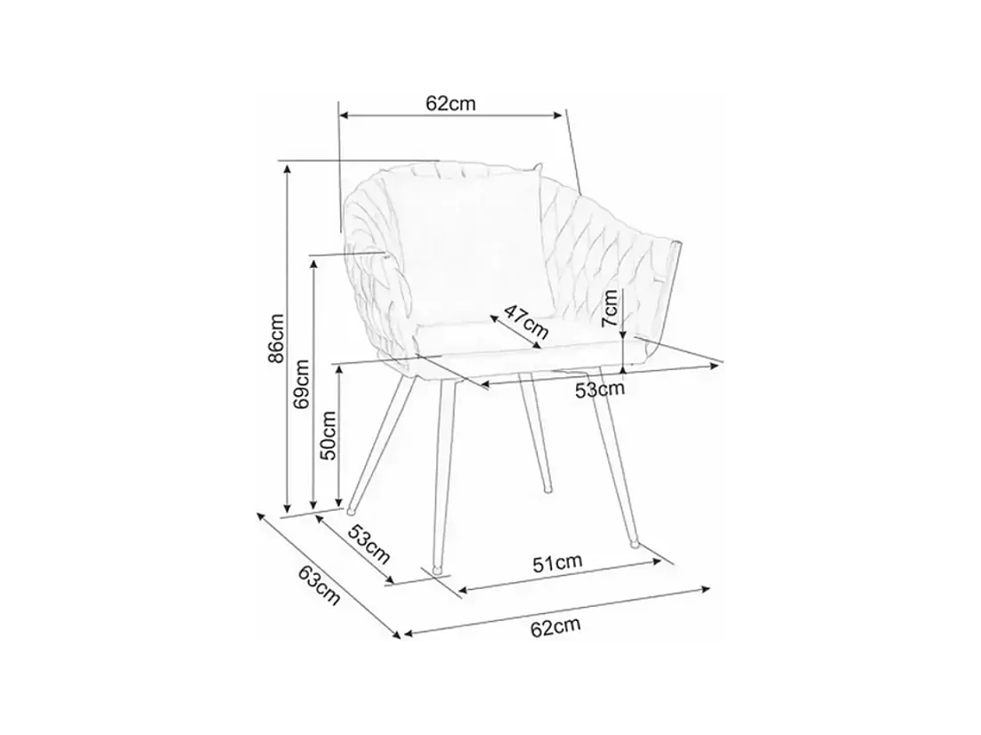 Chaise design velours beige avec coussin et pieds noirs NYNA