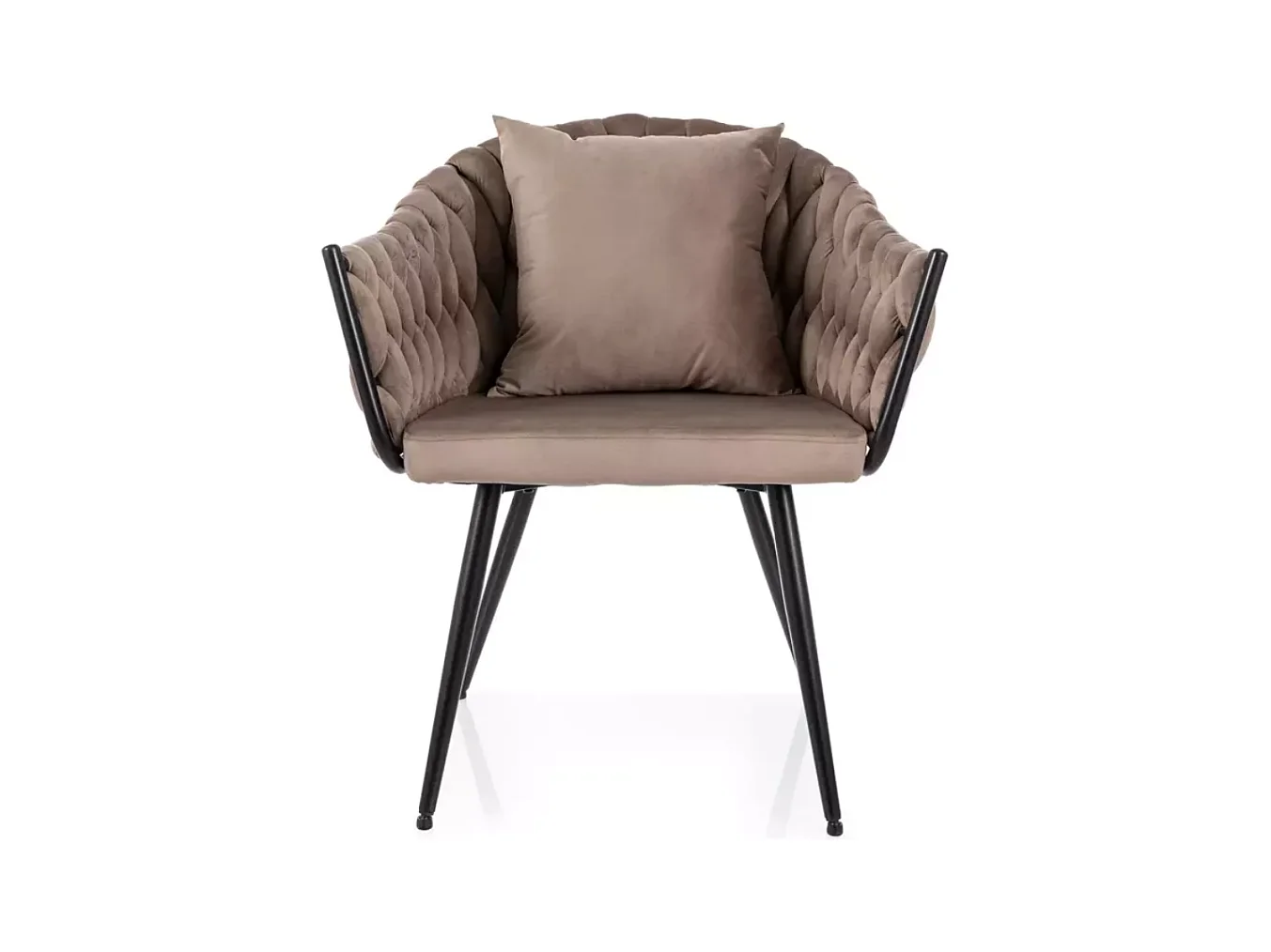 Chaise design velours beige avec coussin et pieds noirs NYNA