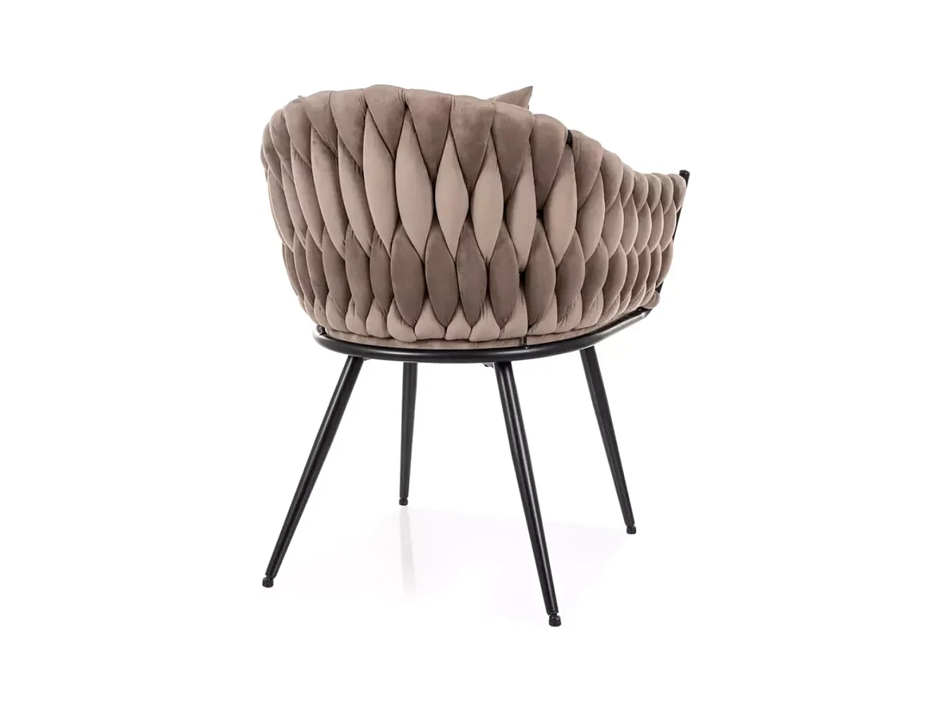 Chaise design velours beige avec coussin et pieds noirs NYNA